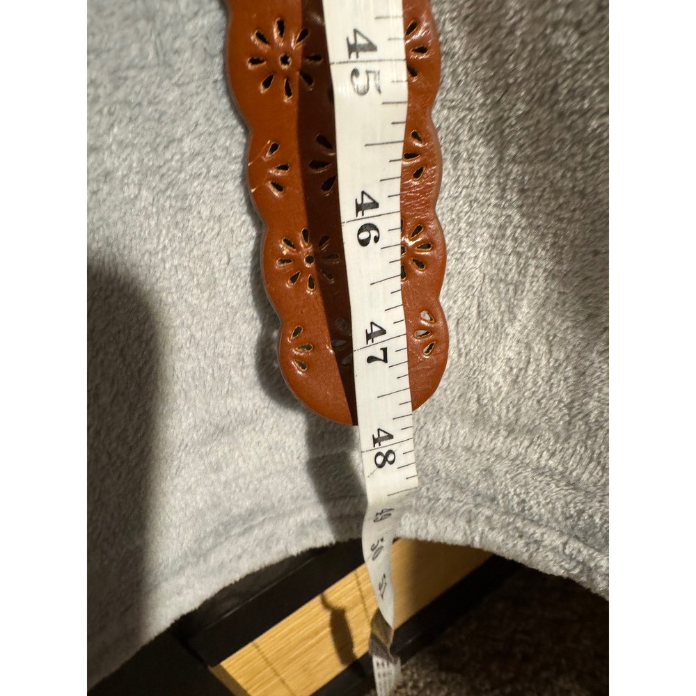 Cognac Brown Scalloped Floral Cutout Belt Silver Buckle 2XL Leather‎ Lining - Picture 10 of 12